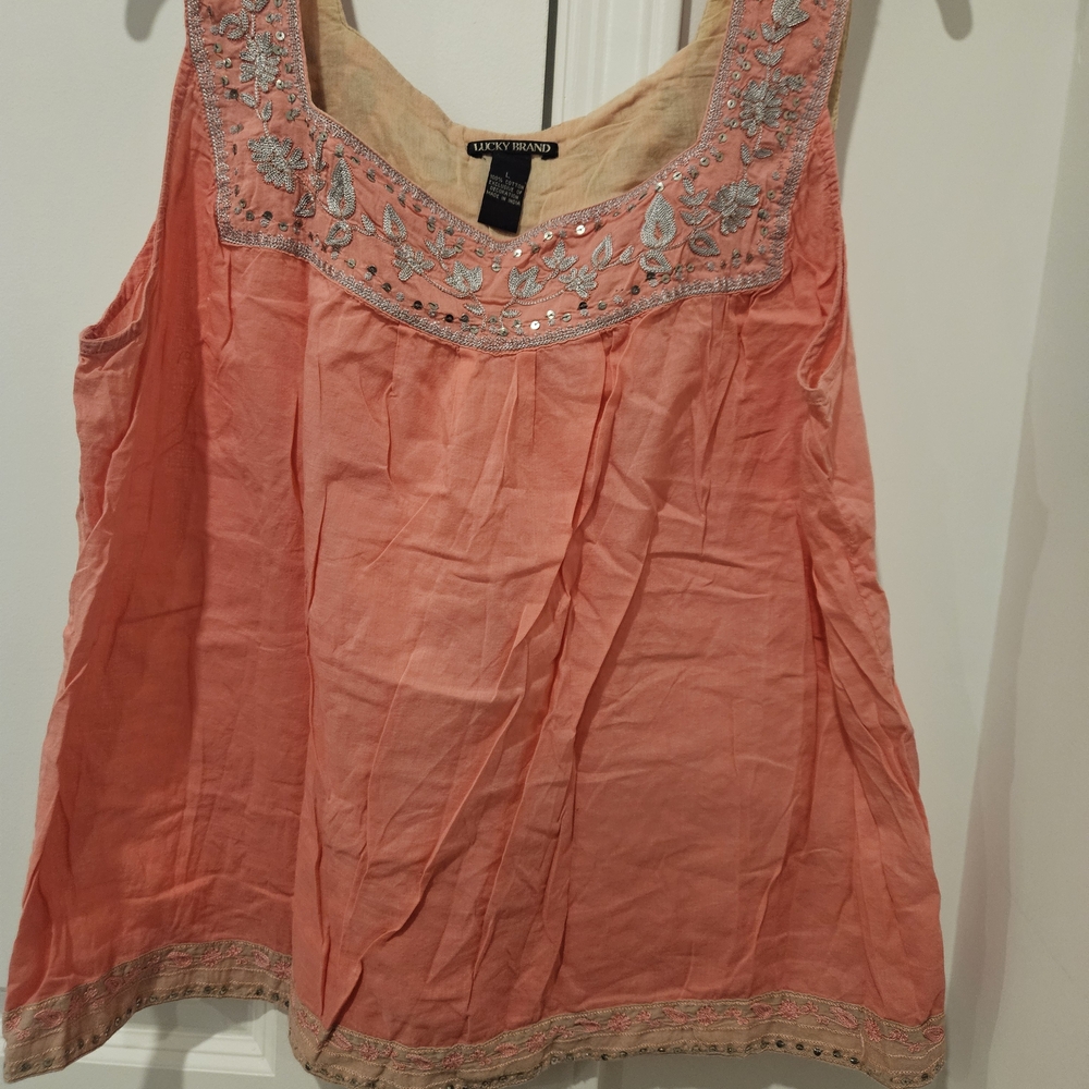 Lucky Brand Pink Embroidered Blouse